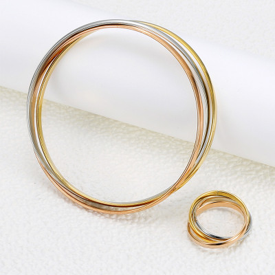 Personalised Three Tone Bangle and Ring Set - The Name Jewellery™