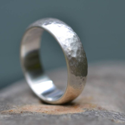 Handmade Silver Wedding Ring Lightly Hammered Finish - The Name Jewellery™