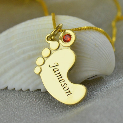 Baby Feet Necklace with birthstone Name Gold - The Name Jewellery™