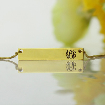 Personalised Initial Bar Monogram Engraved Necklace 18ct Gold Plated - The Name Jewellery™