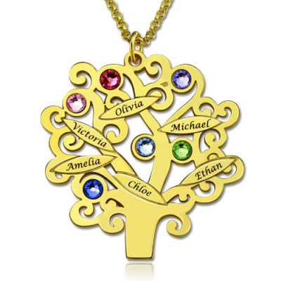 Engraved Family Tree Necklace with Birthstones Sterling Silver - The Name Jewellery™
