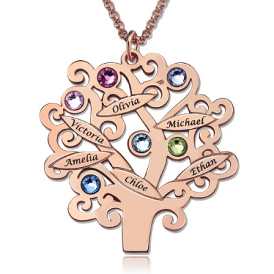 Engraved Family Tree Necklace with Birthstones Sterling Silver - The Name Jewellery™