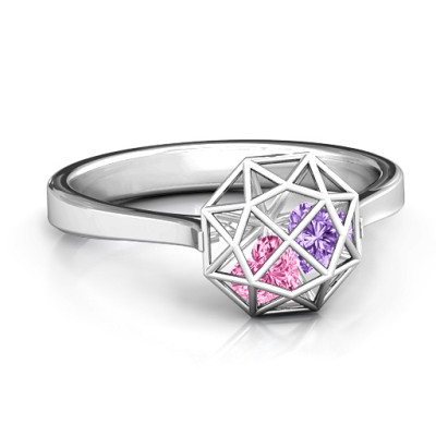 Personalised Diamond Cage Ring with Encased Heart Stones - The Name Jewellery™