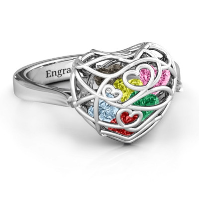 Encased in Love Caged Hearts Ring with Ski Tip Band - The Name Jewellery™