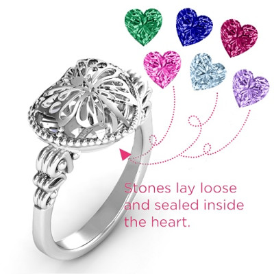 Butterfly Caged Hearts Ring with Butterfly Wings Band - The Name Jewellery™