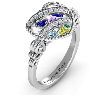 Sparkling Hearts Caged Hearts Ring with Butterfly Wings Band - The Name Jewellery™