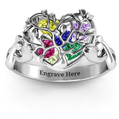 Family Tree Caged Hearts Ring with Infinity Band - The Name Jewellery™