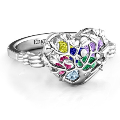 Family Tree Caged Hearts Ring with Butterfly Wings Band - The Name Jewellery™