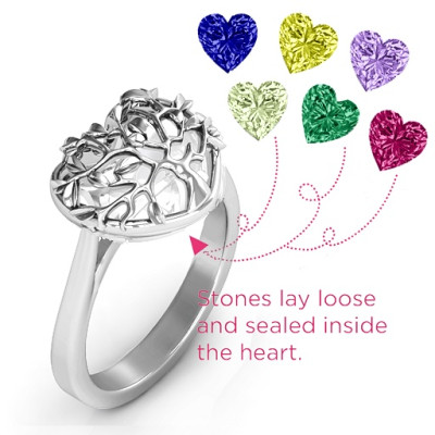 Family Tree Caged Hearts Ring with Ski Tip Band - The Name Jewellery™