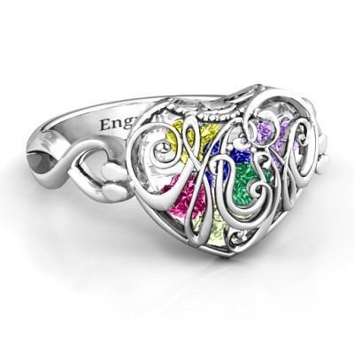 #1 Mom Caged Hearts Ring with Infinity Band - The Name Jewellery™