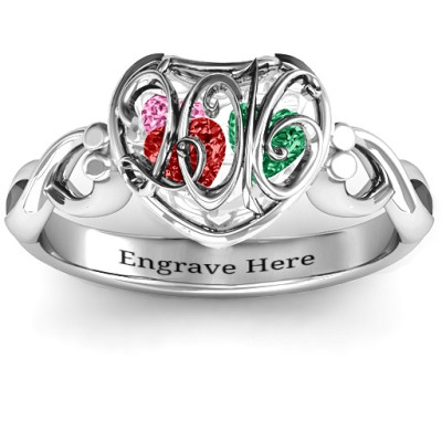 2016 Petite Caged Hearts Ring with Infinity Band - The Name Jewellery™