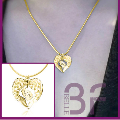 Personalised Angels Heart Necklace with Feet Insert - GOLD - The Name Jewellery™