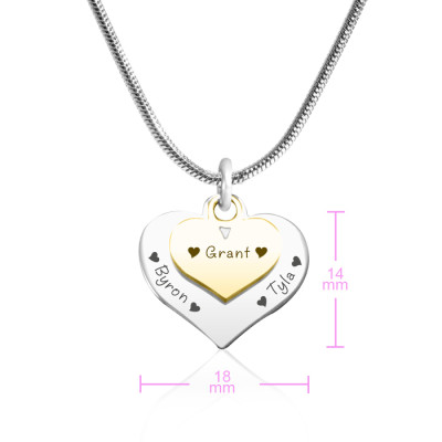 Personalised Double Heart Necklace - Two Tone - Gold n Silver - The Name Jewellery™
