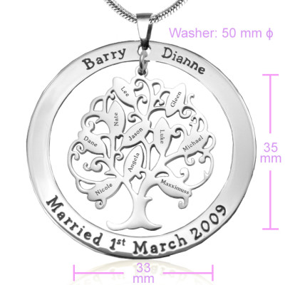 Personalised Tree of My Life Washer Necklace 10 - Sterling Silver - The Name Jewellery™