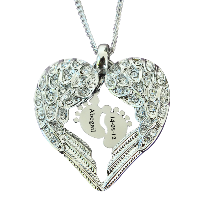 Personalised Angels Heart Necklace with Feet Insert - The Name Jewellery™