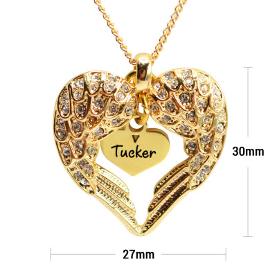 Personalised Angels Heart Necklace with Heart Insert - 18ct Gold Plated - The Name Jewellery™