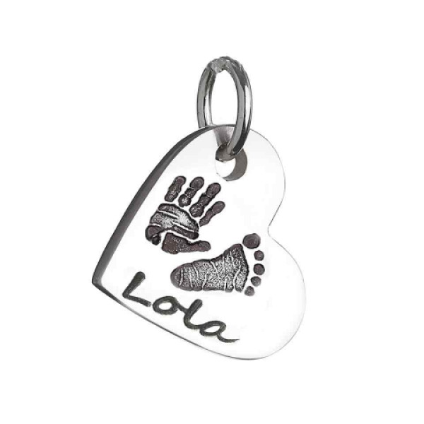 925 Sterling Silver Hand / Footprint Heart Charm Necklace - The Name Jewellery™
