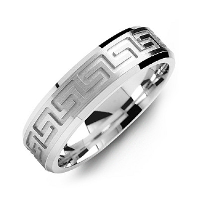 Greek Key Eternity Grooved Men's Ring - The Name Jewellery™