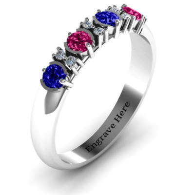 3-6 Stone Circular Half Bezel and Twin Accent Ring - The Name Jewellery™