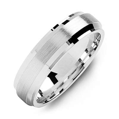 Beveled Edge Men's Ring with Brushed Centre - The Name Jewellery™