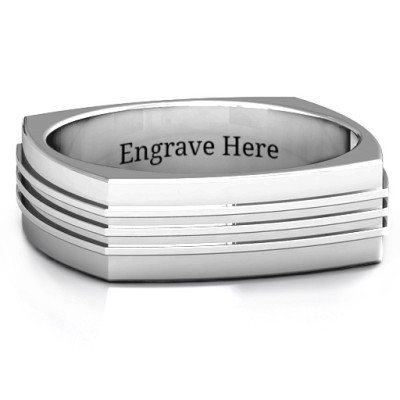 Bridge Grooved Square-shaped Men's Ring - The Name Jewellery™