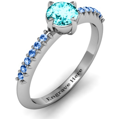 Centre Round Stone Ring with Twin Accent Rows - The Name Jewellery™