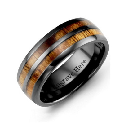 Ceramic Koa Wood Barrel Style Eternity Ring - The Name Jewellery™