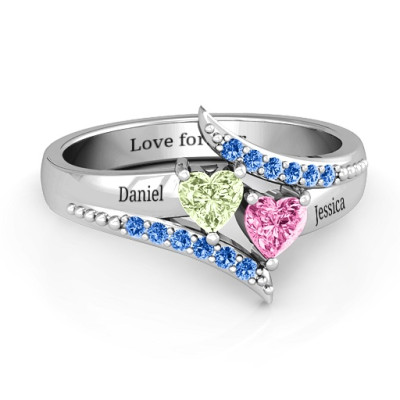 Diagonal Dream Ring With Heart Stones - The Name Jewellery™