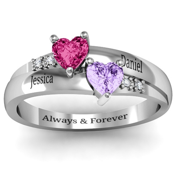 Double Heart Gemstone Ring with Accents - The Name Jewellery™