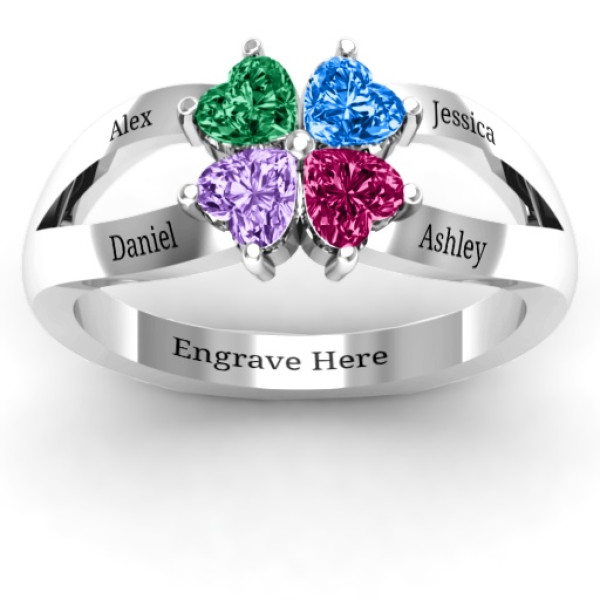 Four Clover Hearts Ring - The Name Jewellery™