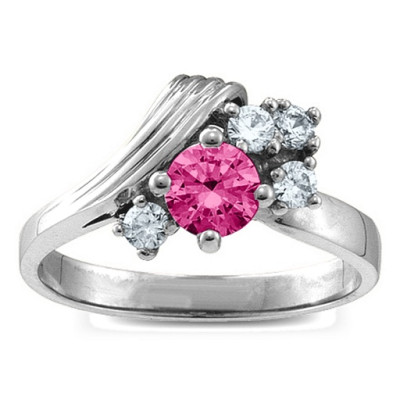 Grooved Wave 2-9 Gemstones Ring - The Name Jewellery™