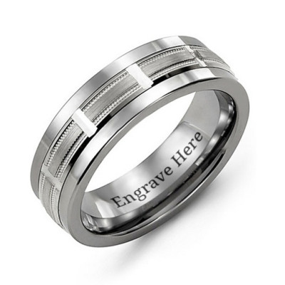 Horizontal-Cut Men's Ring with Beveled Edge - The Name Jewellery™