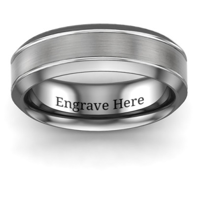 Men's Beveled Edge Brushed Centre Tungsten Ring - The Name Jewellery™
