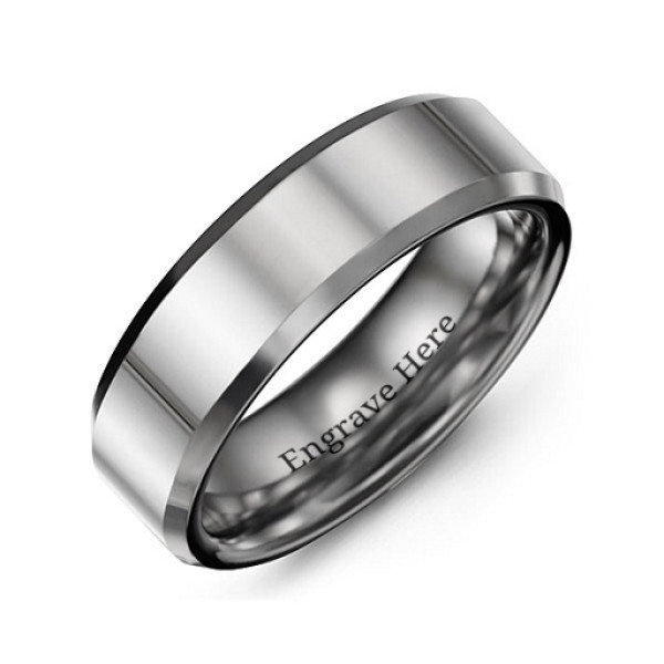Men's Beveled Edge Polished Tungsten Ring - The Name Jewellery™