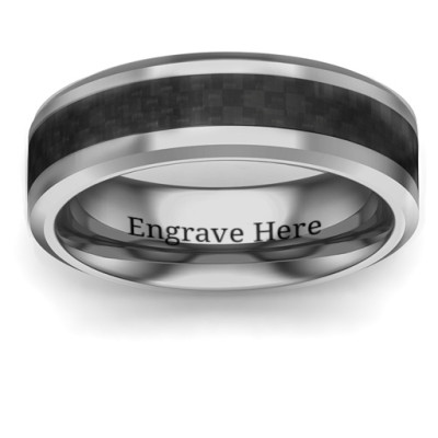 Men's Black Carbon Fiber Inlay Polished Tungsten Ring - The Name Jewellery™