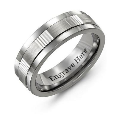 Men's Brushed Ribbed Tungsten Band Ring - The Name Jewellery™