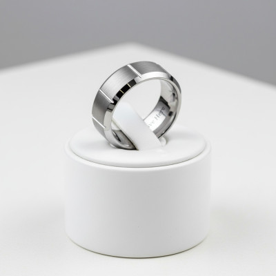 Men's Brushed Vertical Grooved Polished Tungsten Ring - The Name Jewellery™