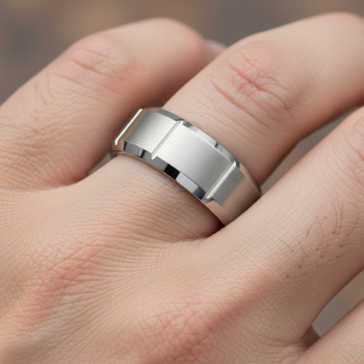 Men's Brushed Vertical Grooved Polished Tungsten Ring - The Name Jewellery™