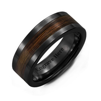Men's Ceramic Ring With Wooden Inlay - The Name Jewellery™