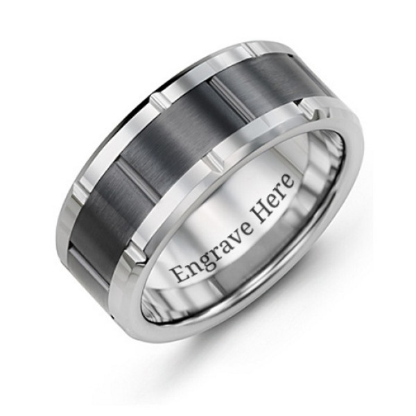 Men's Grooved Bicolour Tungsten Ring - The Name Jewellery™