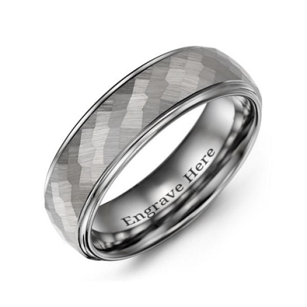 Men's Hammered Centre Polished Tungsten Ring - The Name Jewellery™