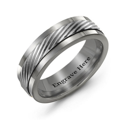 Men's Polished Tungsten Detailed Centre Band Ring - The Name Jewellery™