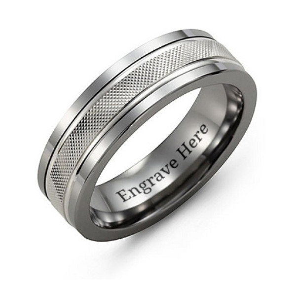 Men's Textured Diamond-Cut Ring with Polished Edges - The Name Jewellery™