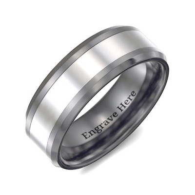 Men's Two Tone Black Tungsten Polished Ring - The Name Jewellery™