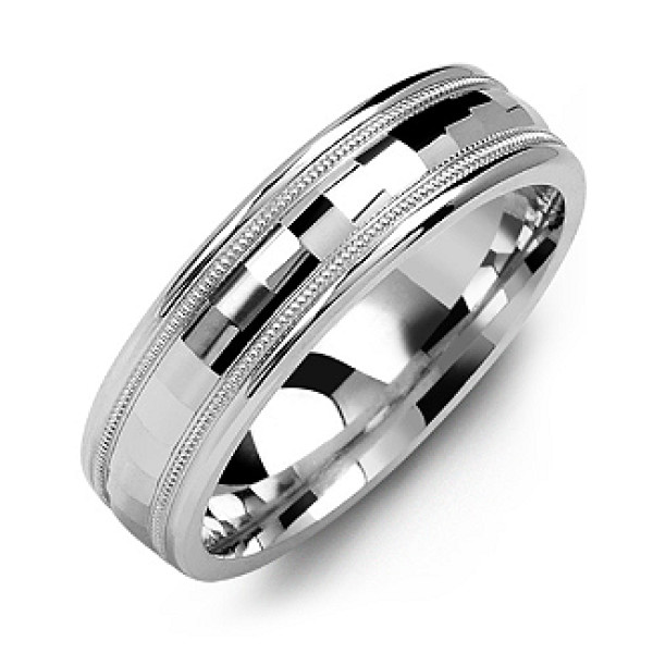 Milgrain Men's Ring with Baguette-Cut Centre - The Name Jewellery™