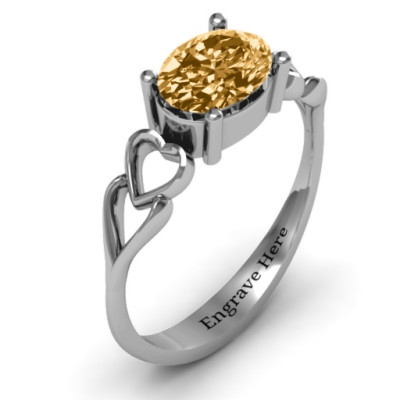 Oval Solitaire Ring with Surrounding Hearts - The Name Jewellery™