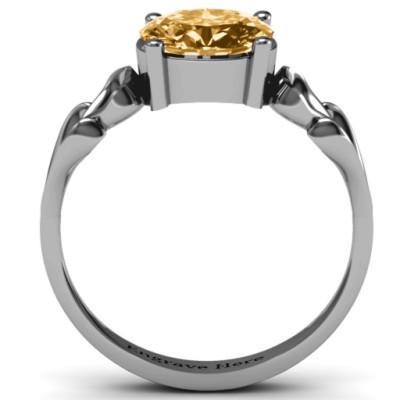 Oval Solitaire Ring with Surrounding Hearts - The Name Jewellery™