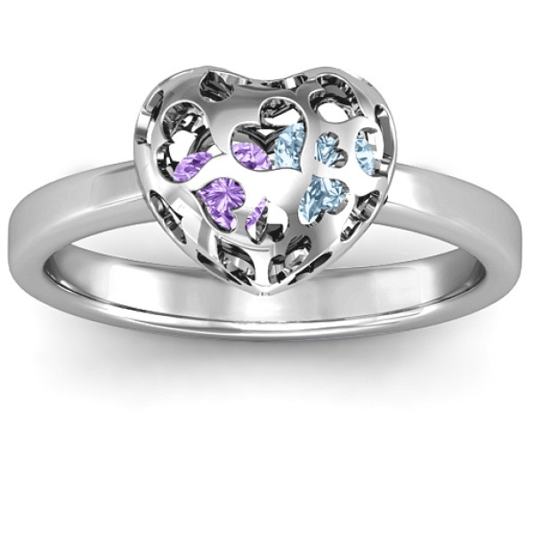 Petite Caged Hearts Ring with 1-3 Stones - The Name Jewellery™