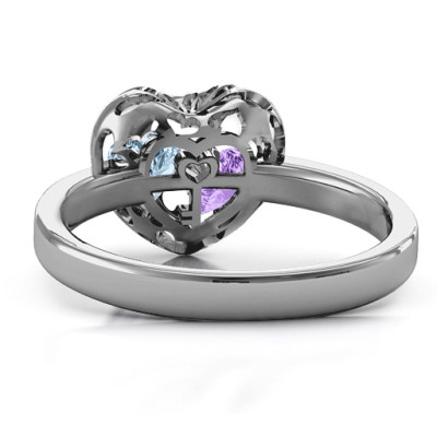 Petite Caged Hearts Ring with 1-3 Stones - The Name Jewellery™