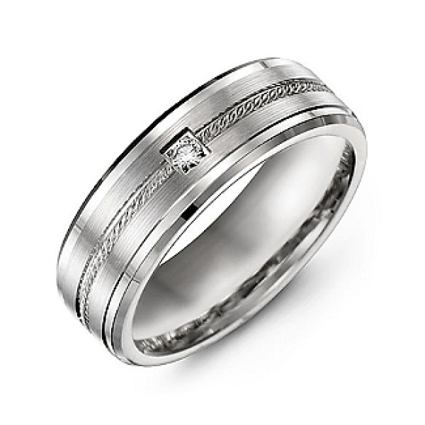 Rope Design Men's Ring with Stone and Beveled Edges - The Name Jewellery™
